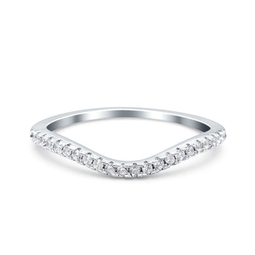 Contour Curved Half Eternity Band Ring Round Simulated Cubic Zirconia 925 Sterling Silver (4mm)